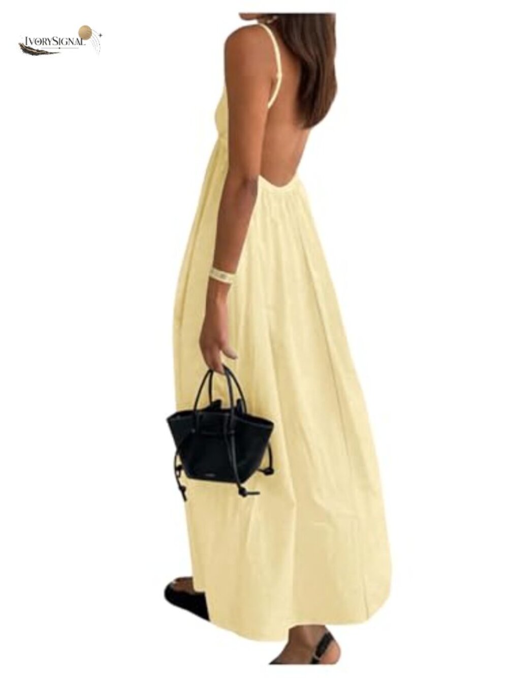 Women's Backless V Neck Sleeveless Loose Flowy Midi Cami Dress